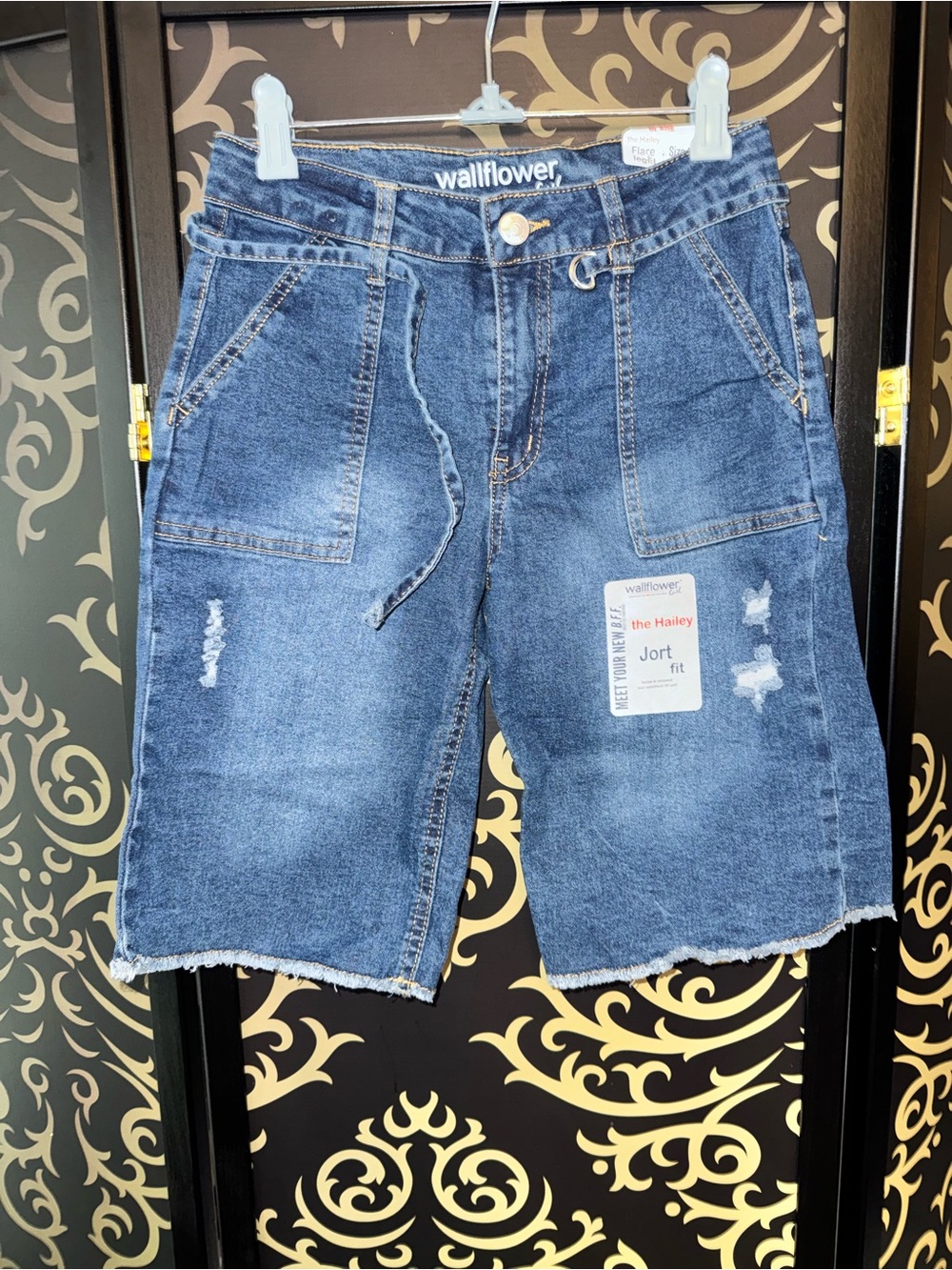 Wallflower Dark Blue Distressed Denim Jort Shorts